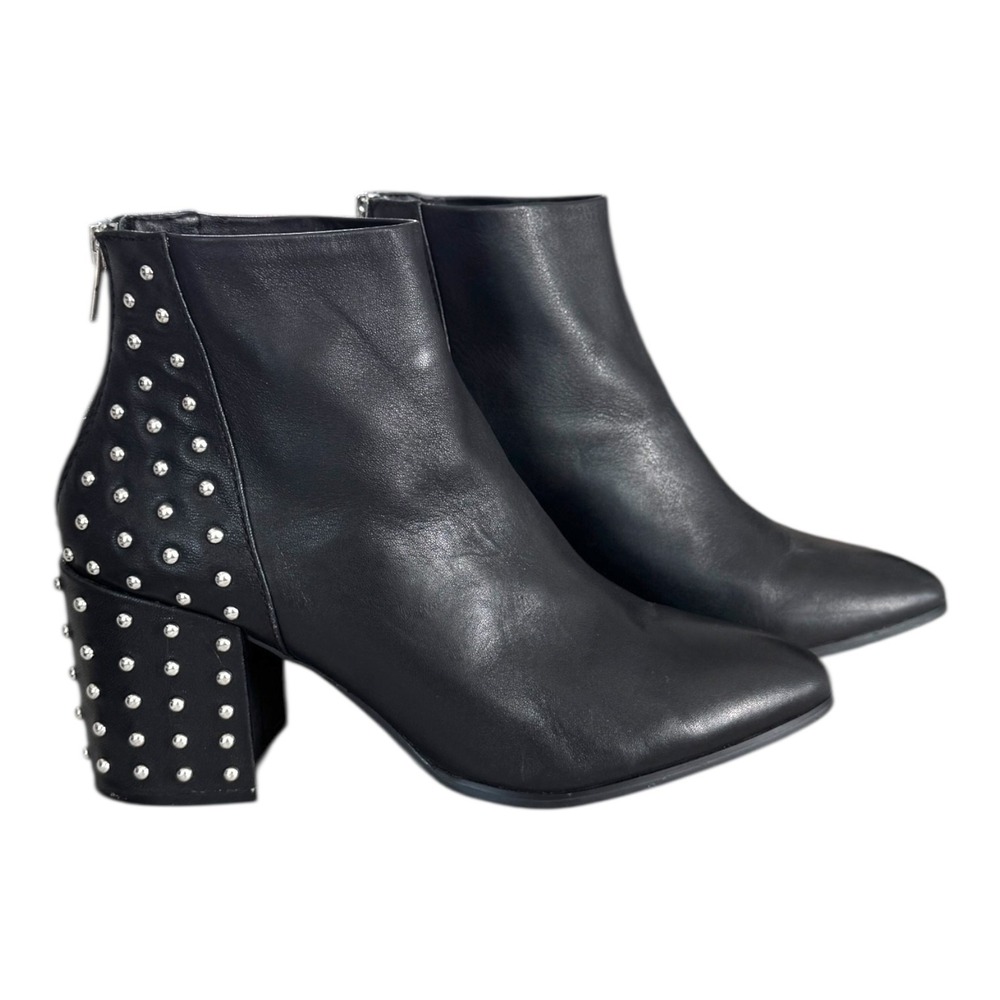 Steve Madden Leather Ankle Boots 8 Black Silver Studs Bikercore Grunge Rockstar - Picture 8 of 10